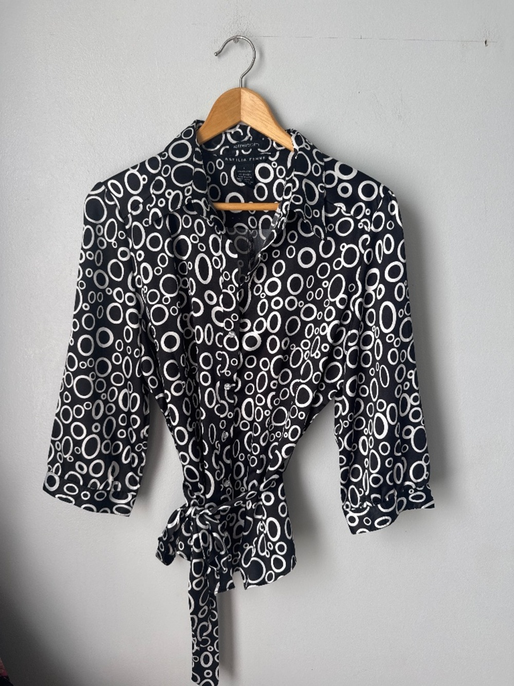 ANTILIA FEMME circle button up tie waist three-quarter length sleeve